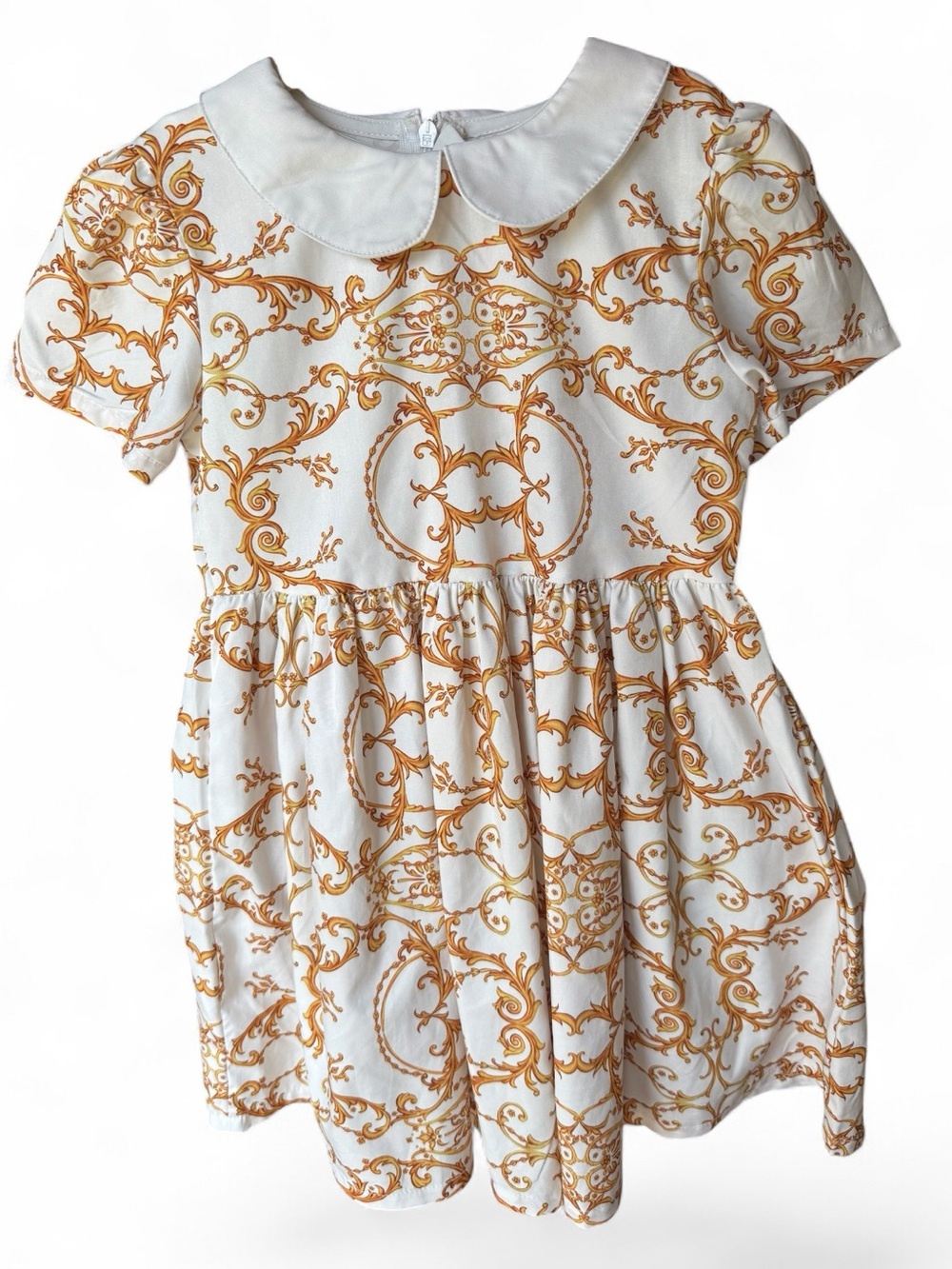 Kids White + Gold Baroque Dress